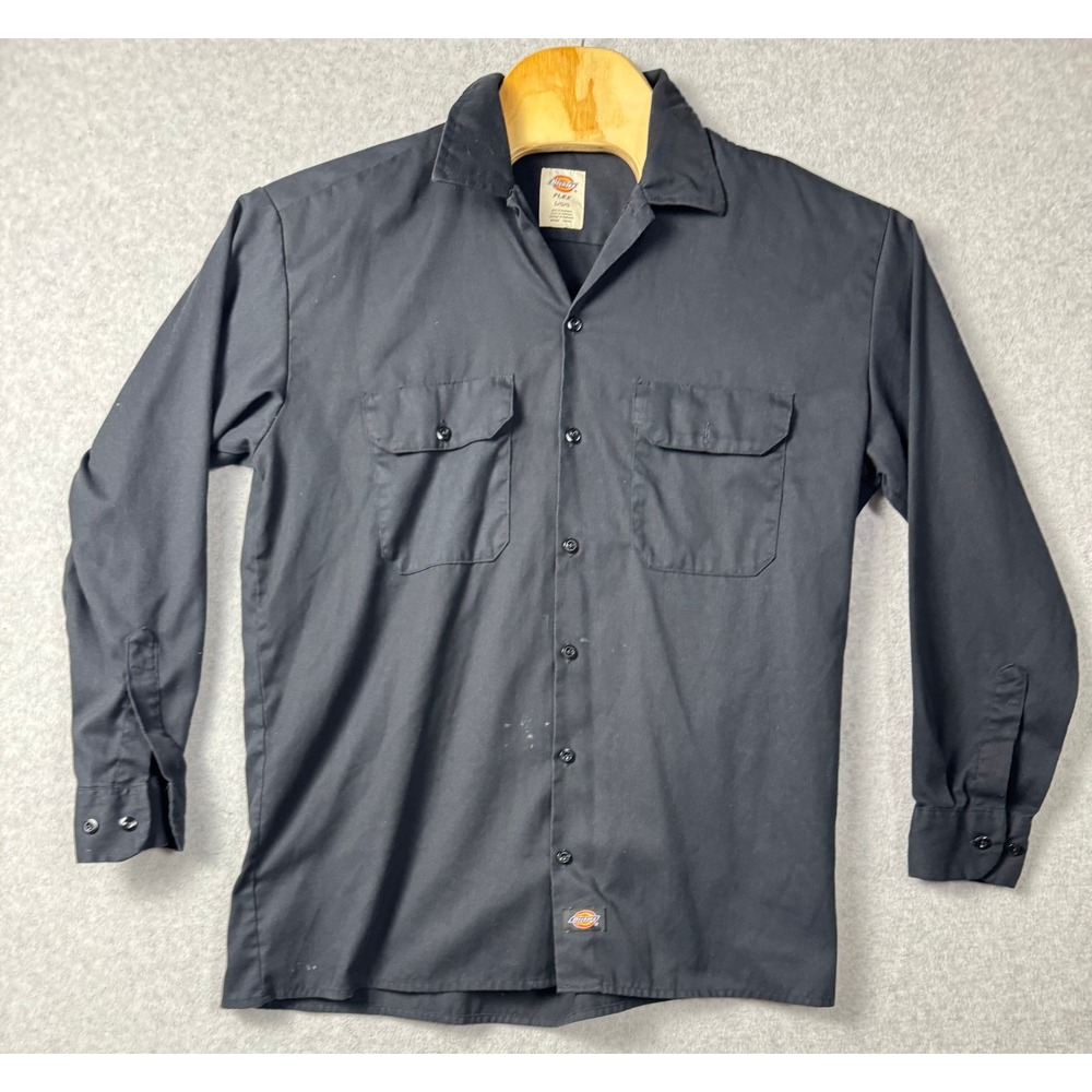 Dickies Flex Long Sleeve Work Shirt Black Button Down Mens Large L/G/G